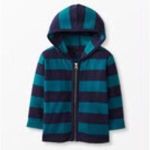 Hanna Andersson striped microfleece hoodie jacket in teal and navy